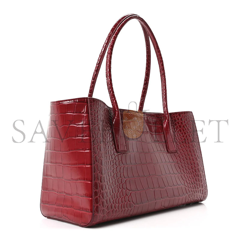 CHANEL CALFSKIN CROCODILE EMBOSSED ARCHETYPE SMALL SHOPPER TOTE BURGUNDY AS6243 (34*20*13cm)